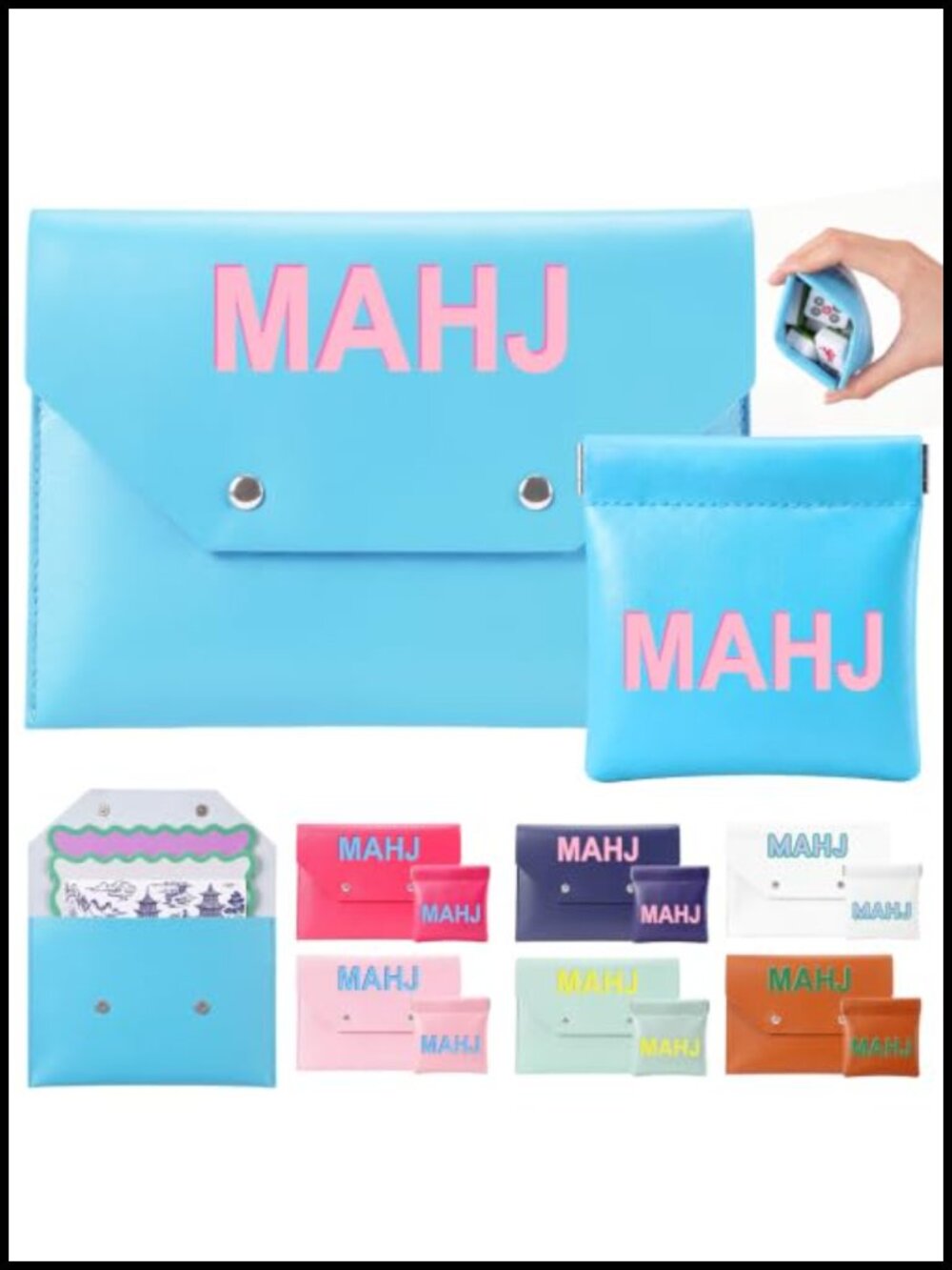 Leather Mahjong Card Bag Clutch with PU Squeeze Dice Bag